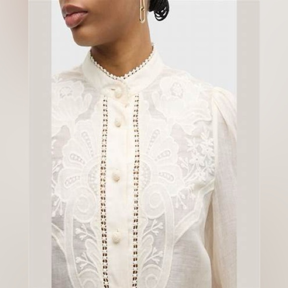 ZIMMERMANN CREAM OTTIE EMBROIDERED BLOUSE AU 1, US 6 Small - Picture 3 of 17